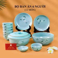 Bộ Bàn Ăn 6 Người (12 món) Men Ngọc Hoa Đào Trắng