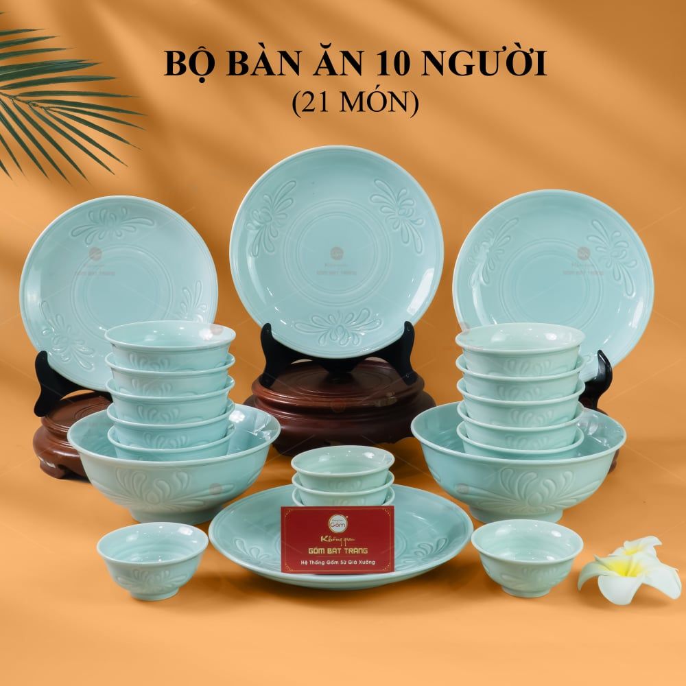 Bộ Bàn Ăn 10 Người (21 Món) Men Ngọc Vân Hoa Cúc