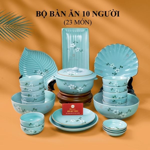 Bộ Bàn Ăn 10 Người (23 món) Men Ngọc Hoa Đào Trắng