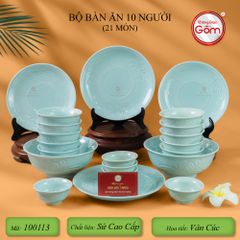Bộ Bàn Ăn 10 Người (21 Món) Men Ngọc Vân Hoa Cúc