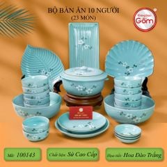 Bộ Bàn Ăn 10 Người (23 món) Men Ngọc Hoa Đào Trắng