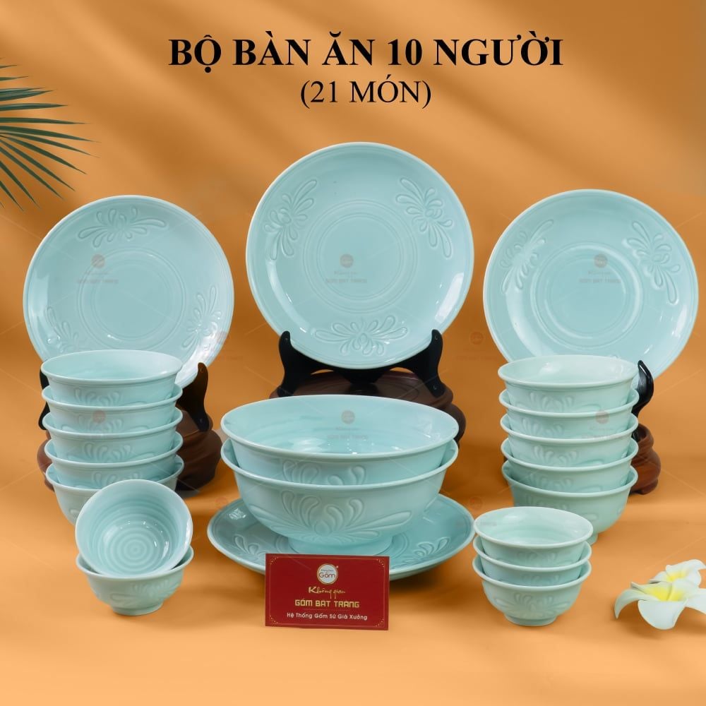Bộ Bàn Ăn 10 Người (21 Món) Men Ngọc Vân Hoa Cúc