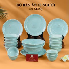 Bộ Bàn Ăn 10 Người (21 Món) Men Ngọc Vân Hoa Cúc