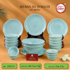 Bộ Bàn Ăn 10 Người (21 Món) Men Ngọc Vân Hoa Cúc