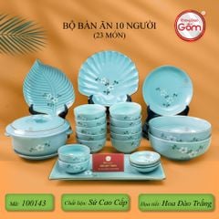 Bộ Bát Đĩa Bát Tràng Men Ngọc Hoa Đào Trắng