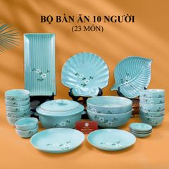 Bộ Bàn Ăn 10 Người (23 món) Men Ngọc Hoa Đào Trắng