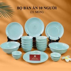Bộ Bàn Ăn 10 Người (21 Món) Men Ngọc Vân Hoa Cúc