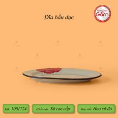 Đĩa Bầu Dục Hoa Sứ Đỏ