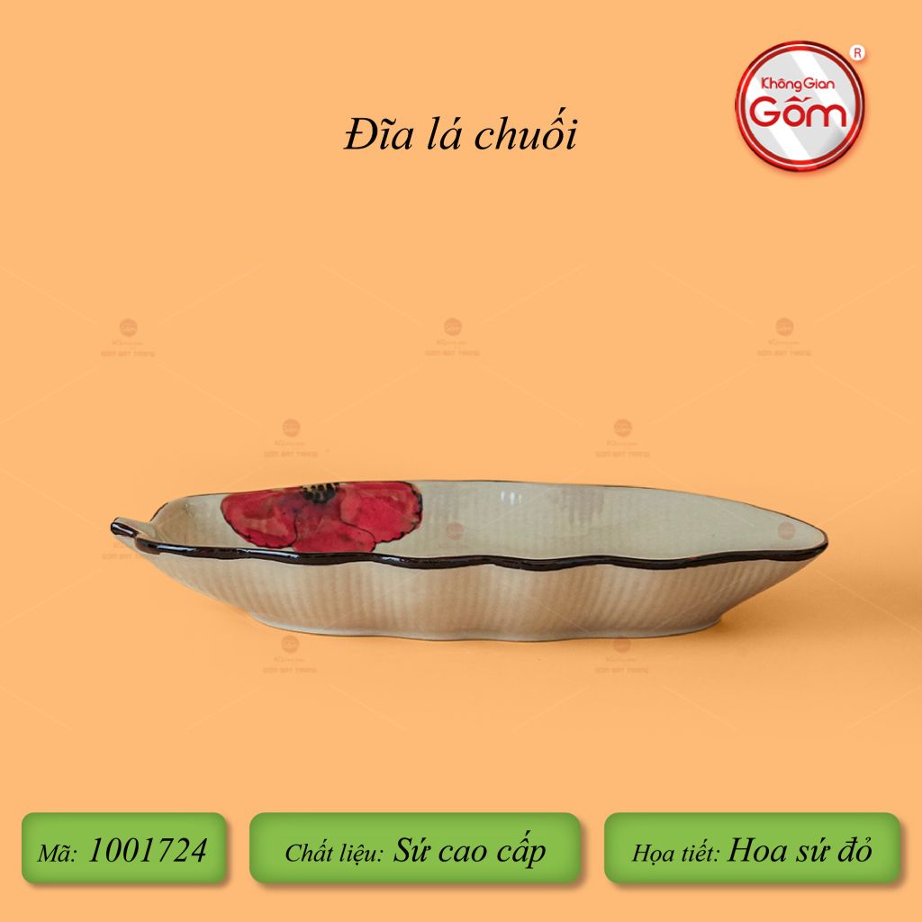 Đĩa Lá Chuối Đại Hoa Sứ Đỏ
