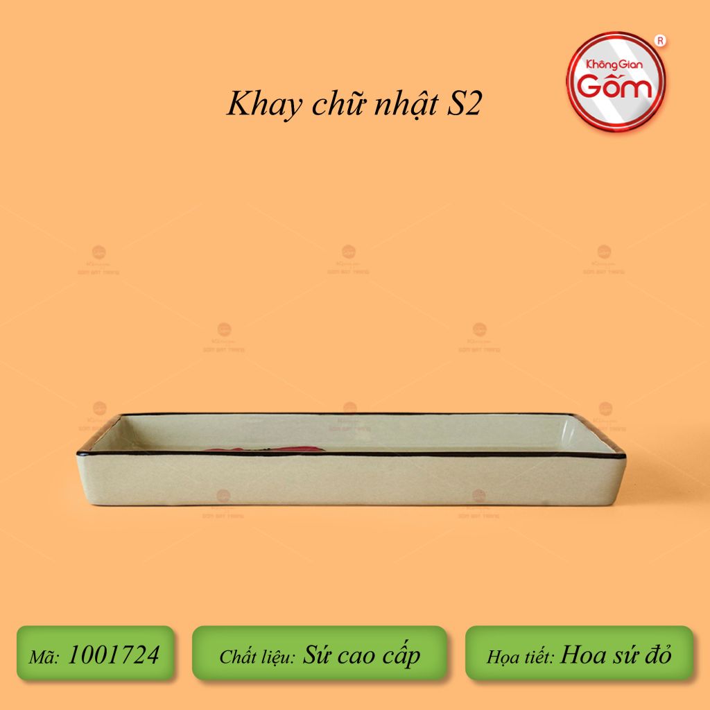 Khay Chữ Nhật Hoa Đào Chuồn