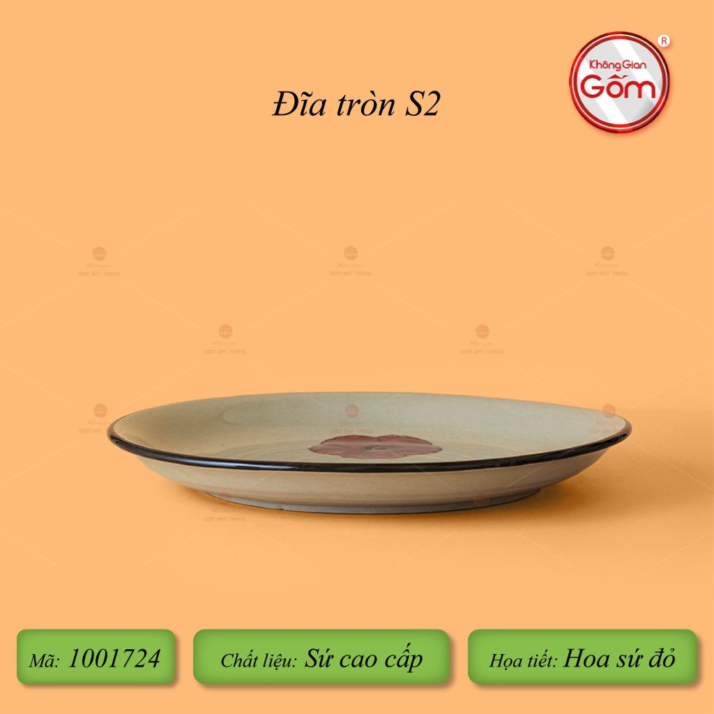 Đĩa Tròn Hoa Sứ Đỏ