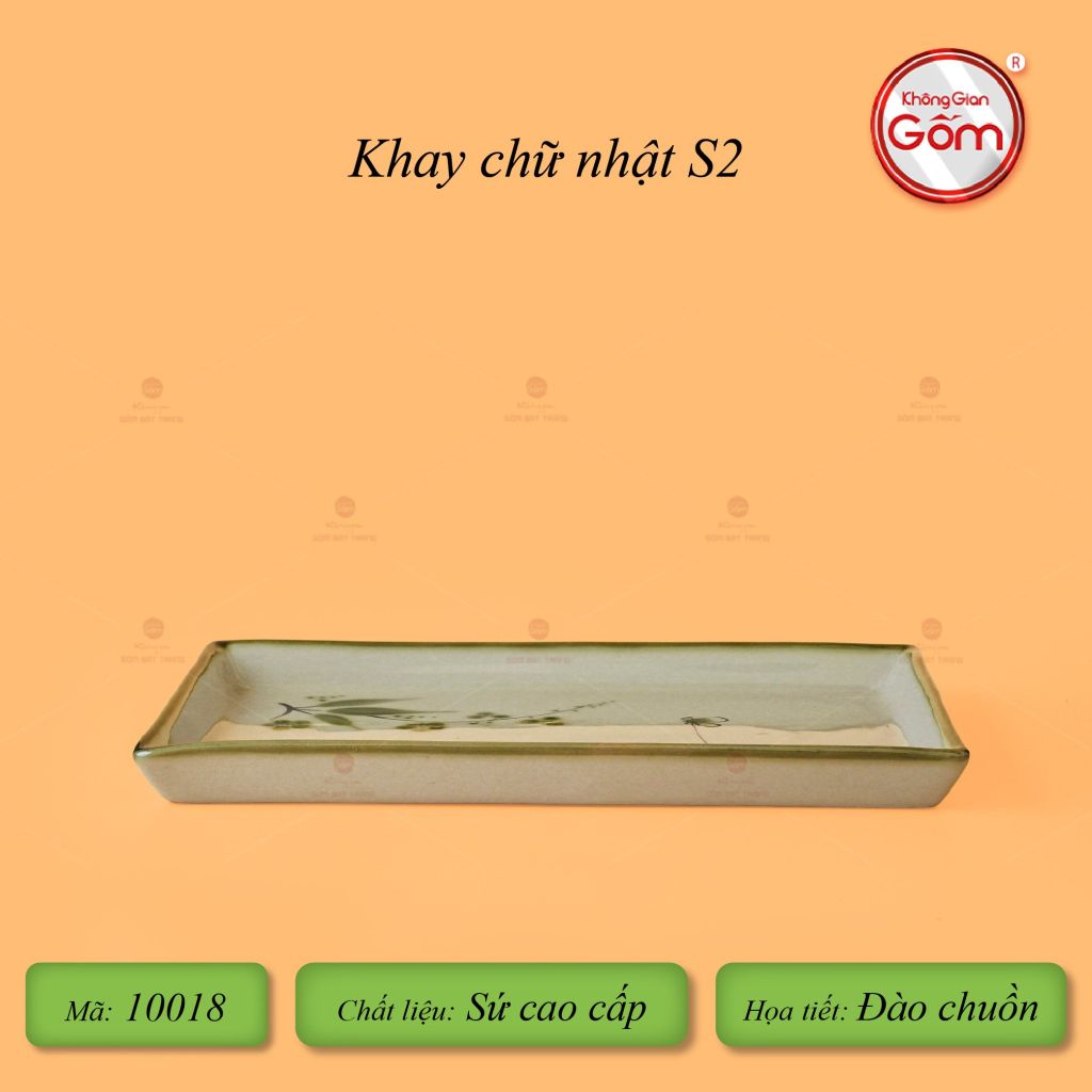 Khay Chữ Nhật Hoa Đào Chuồn