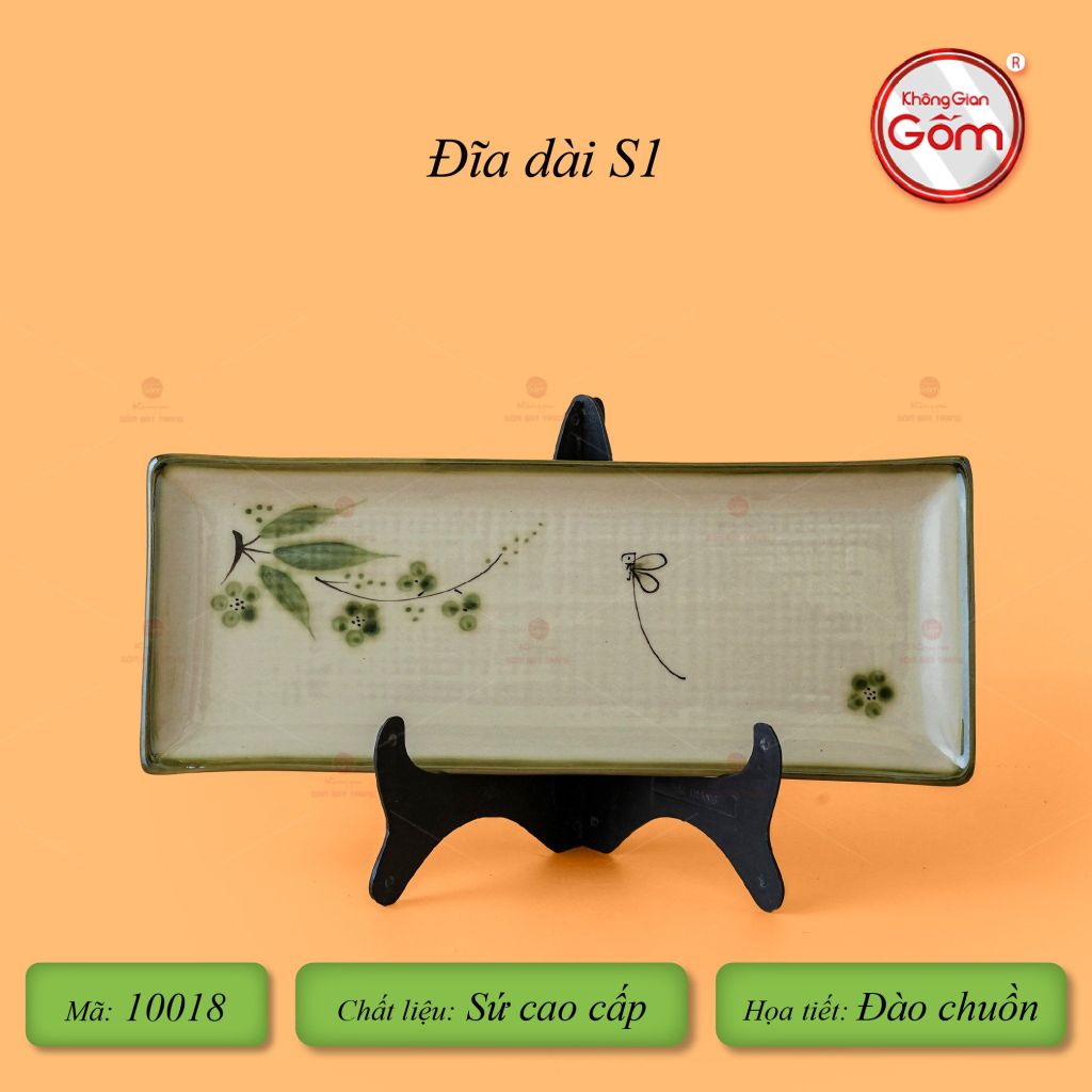 Đĩa Dài Chữ Nhật Hoa Đào Chuồn
