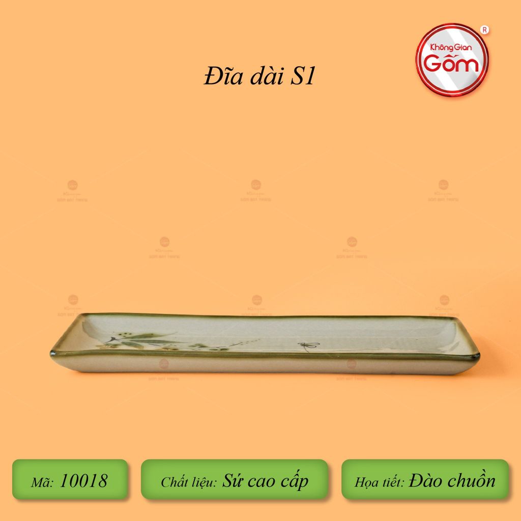 Đĩa Dài Chữ Nhật Hoa Đào Chuồn