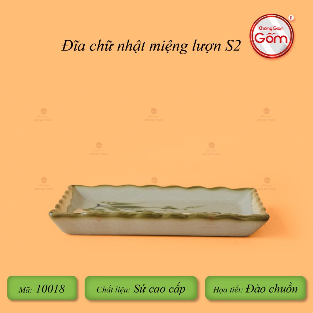 Đĩa Chữ Nhật Miệng Lượn Hoa Đào Chuồn