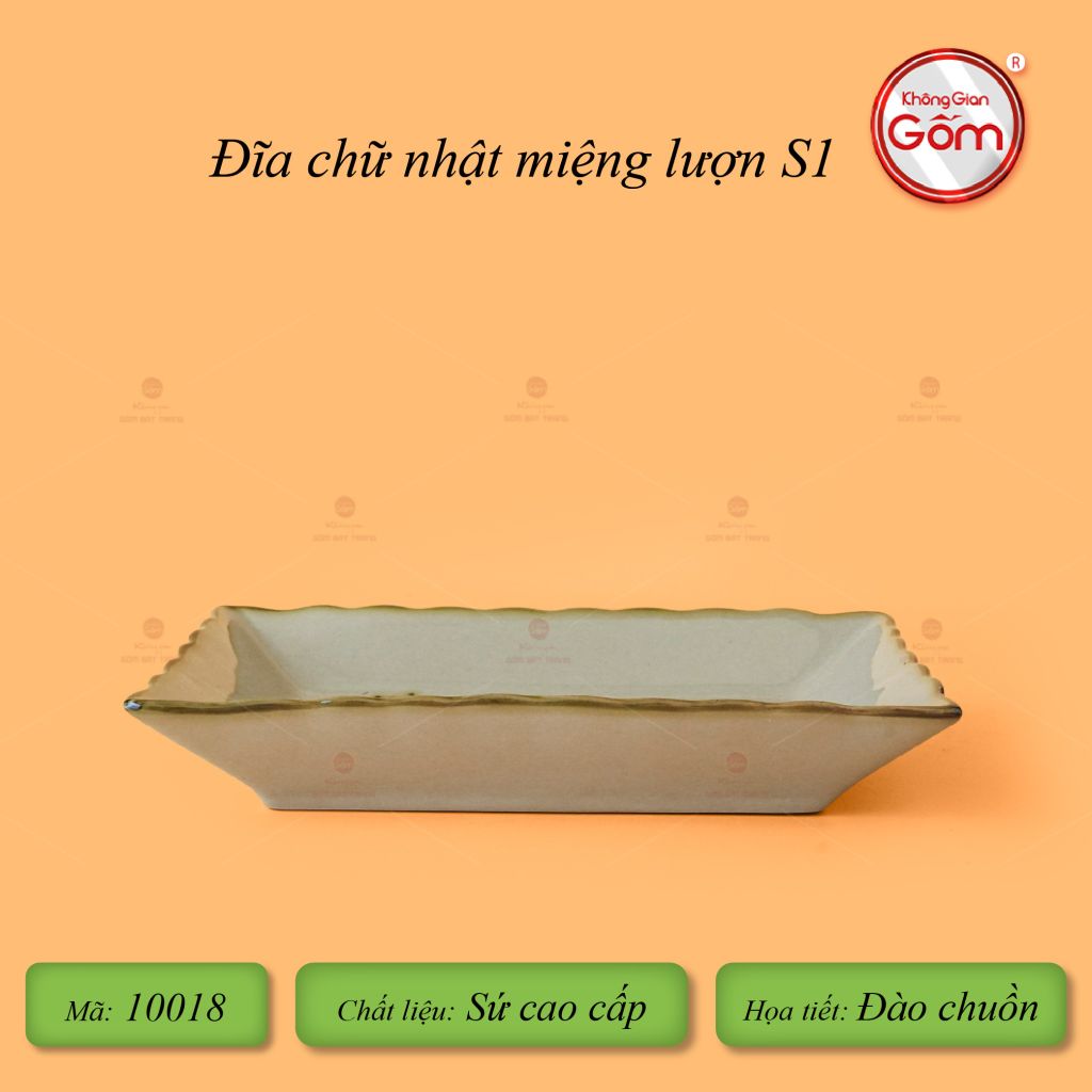 Đĩa Chữ Nhật Miệng Lượn Hoa Đào Chuồn
