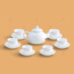 Bộ ấm trà ba men trắng in logo