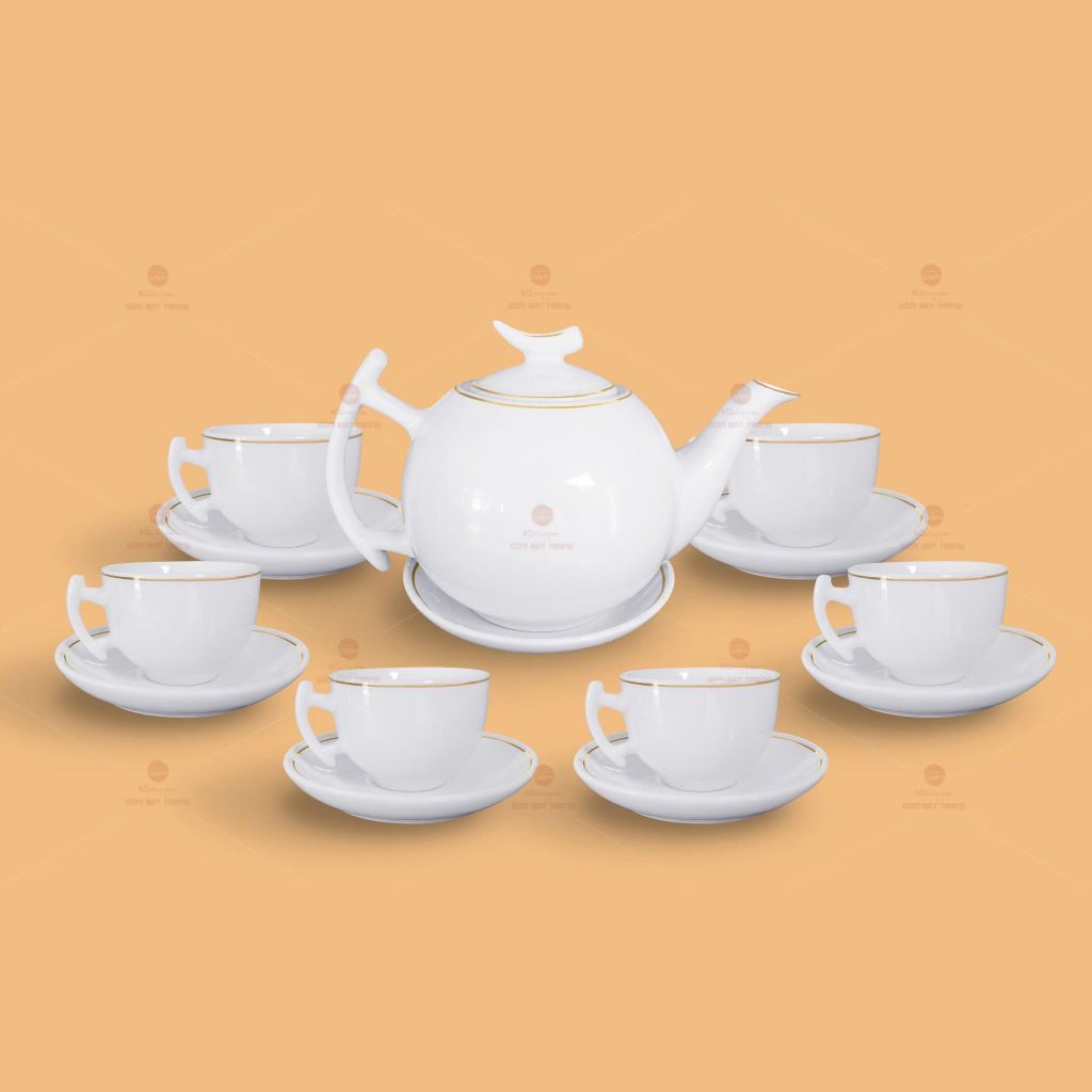 Bộ trà Bưởi cành men trắng in logo