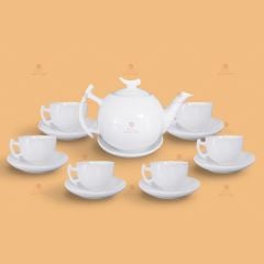 Bộ trà Bưởi cành men trắng in logo