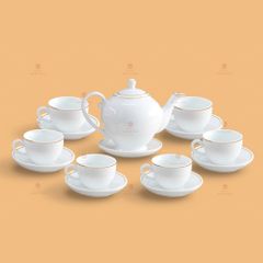 Bộ trà Camelia men trắng in logo