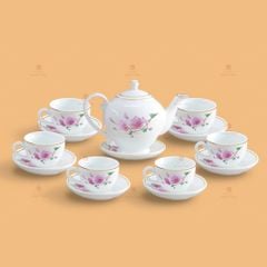 Bộ trà Camelia hoa đào kẻ vàng