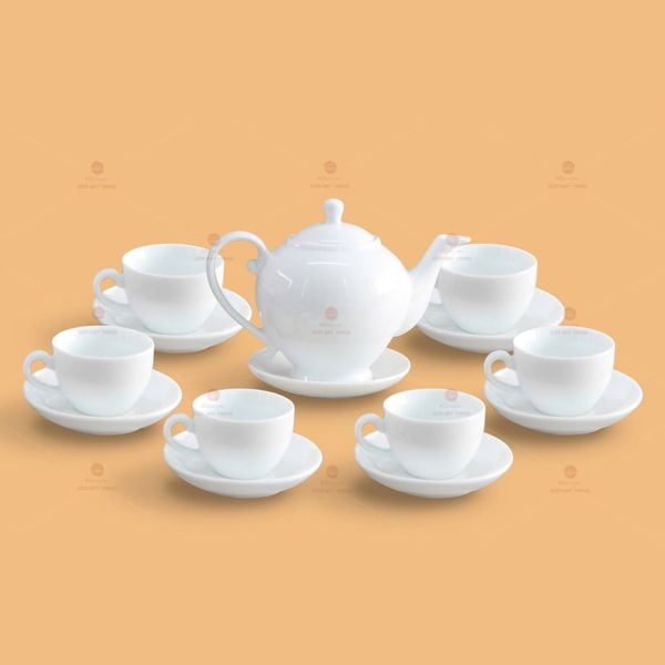 Bộ trà Camelia men trắng in logo