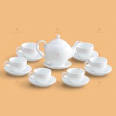 Bộ trà Camelia men trắng in logo