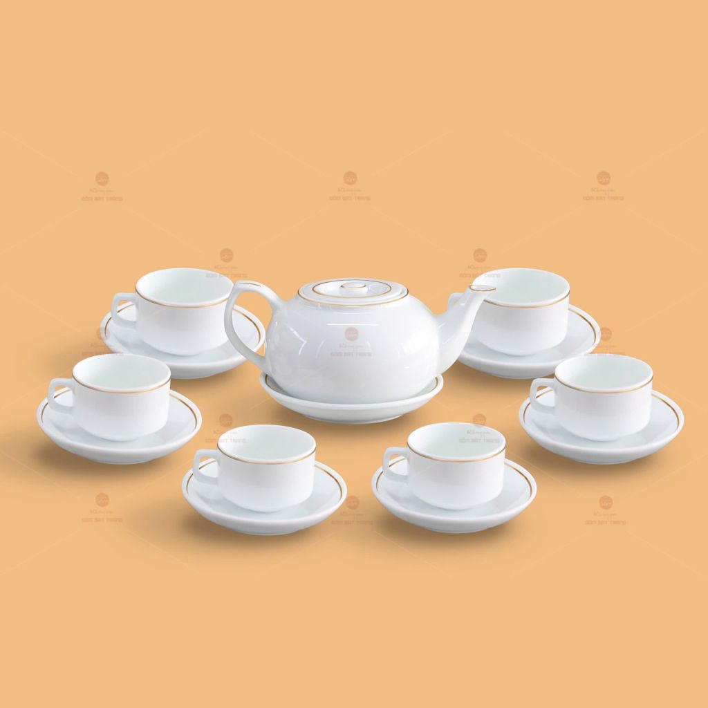 Bộ trà CK lõm men trắng in logo