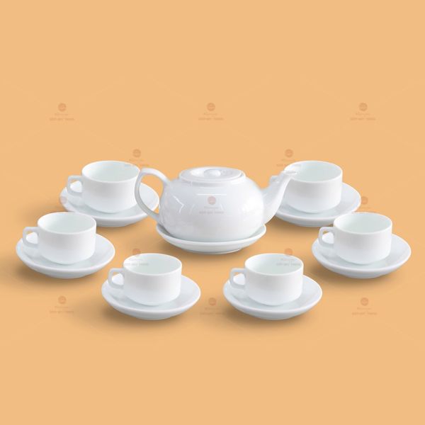 Bộ trà CK lõm men trắng in logo