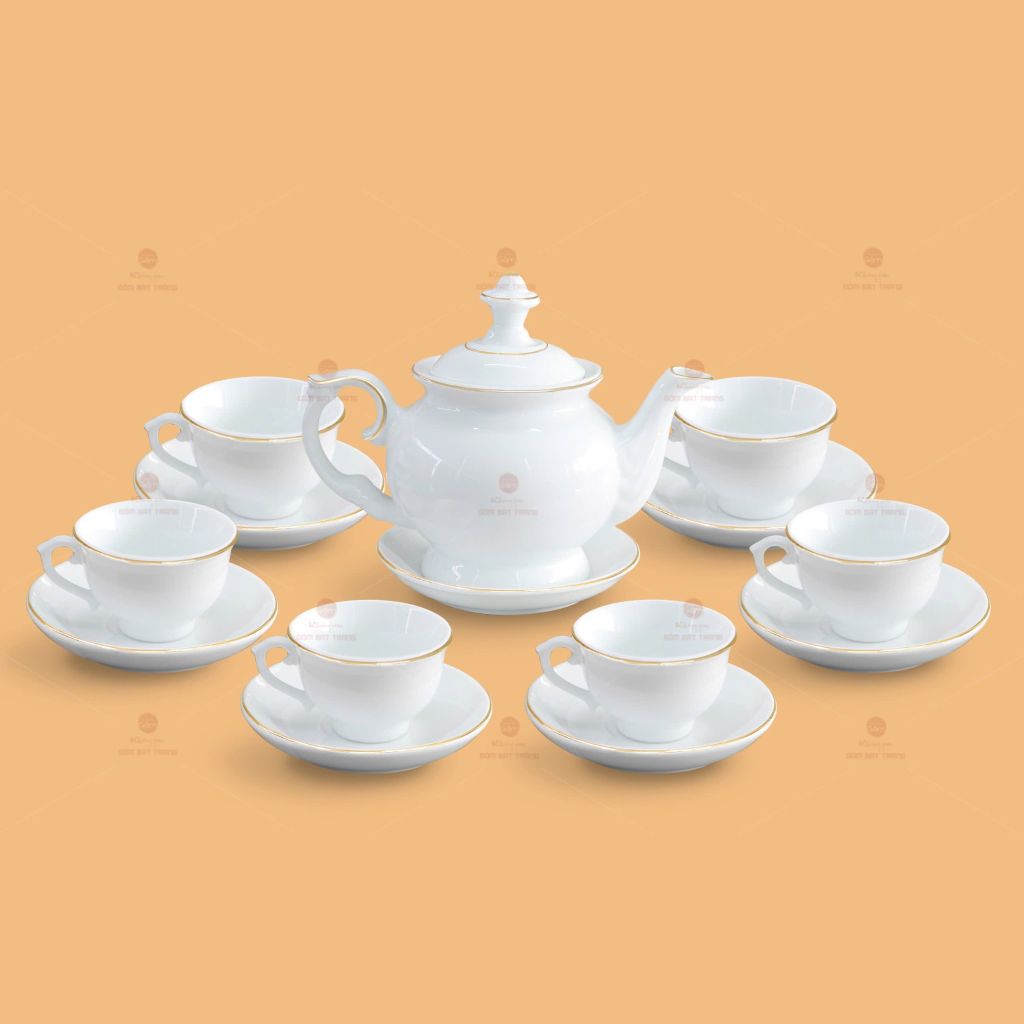 Bộ trà Đài Các men trắng in logo