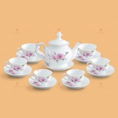 Bộ trà Đài Các hoa đào kẻ vàng