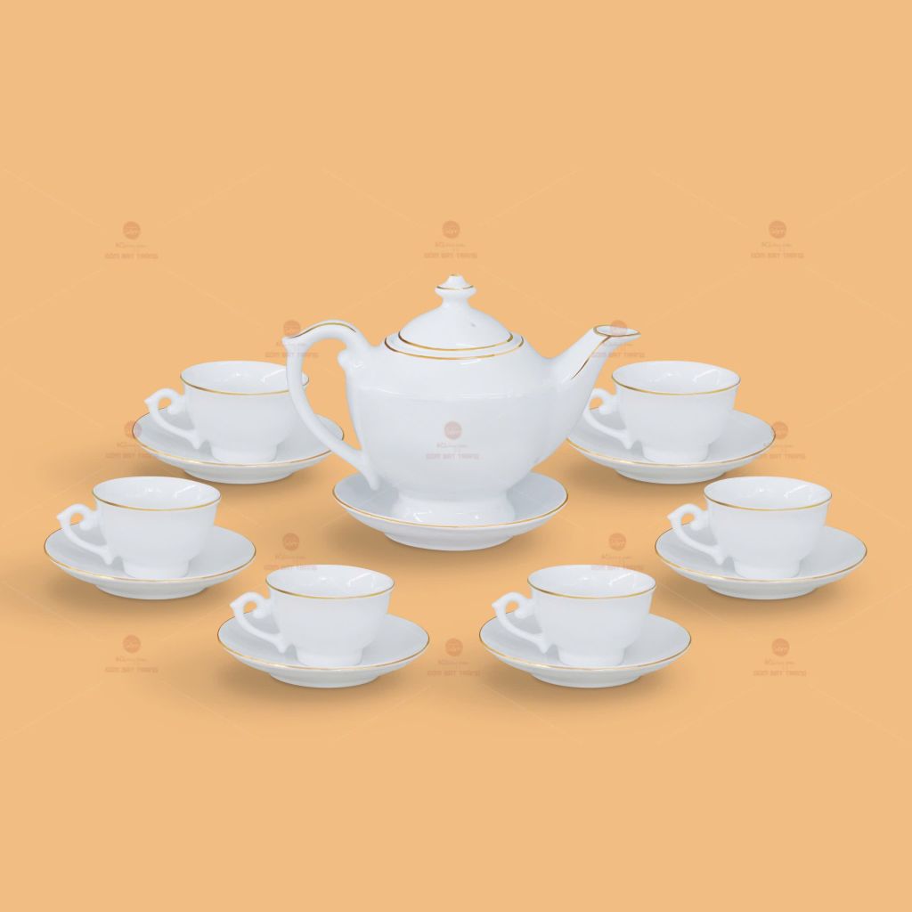 Bộ trà Đèn thần men trắng in logo