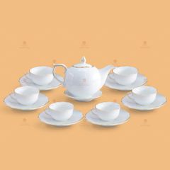 Bộ trà Mẫu Đơn men trắng in logo