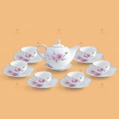 Bộ trà Mẫu Đơn hoa đào kẻ vàng