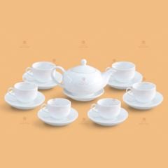 Bộ trà Minh Nguyệt men trắng in logo