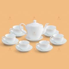 Bộ trà vai vuông men trắng in logo