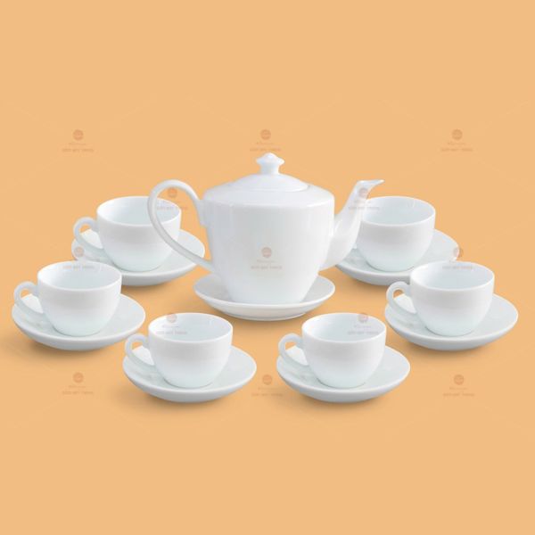 Bộ trà vai vuông men trắng in logo