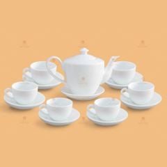 Bộ trà vai vuông men trắng in logo