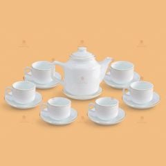 Bộ trà vuông cao men trắng in logo