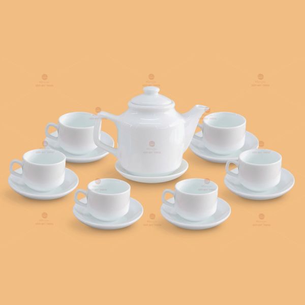 Bộ trà vuông cao men trắng in logo