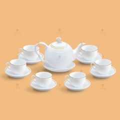 Bộ trà xoắn ốc men trắng in logo