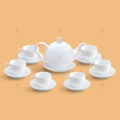 Bộ trà xoắn ốc men trắng in logo