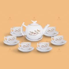 Bộ trà Bưởi cành sen vàng kẻ chỉ vàng - Mẫu 01