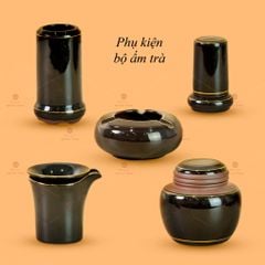 Bộ Ấm Chén Búp Sen Nâu Kẻ Vàng