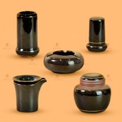 Bộ Phụ Kiện Trà Búp Sen Nâu Kẻ Vàng