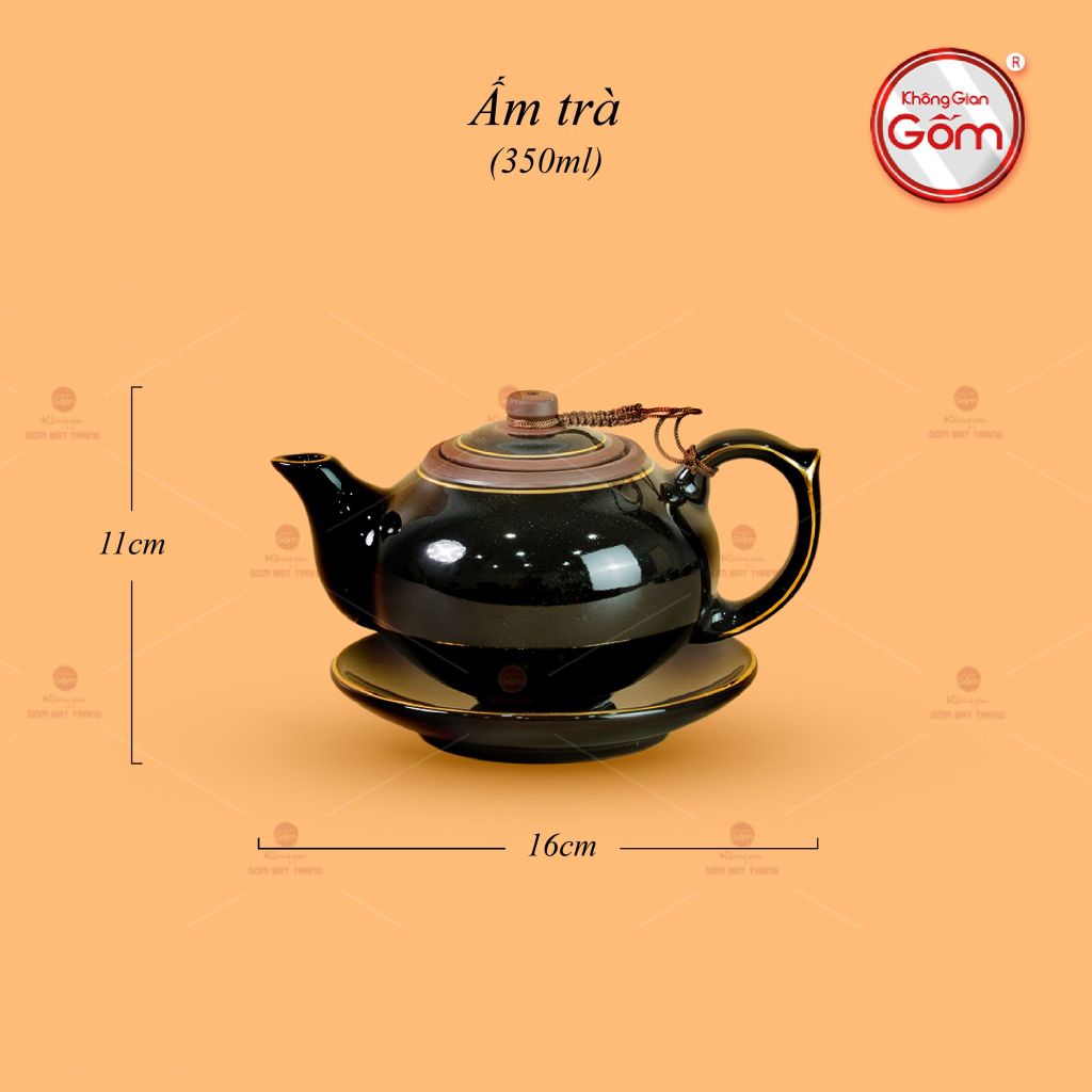 Bộ Ấm Chén Búp Sen Nâu Kẻ Vàng