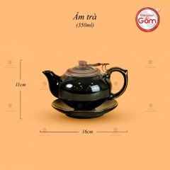 Bộ Ấm Chén Búp Sen Nâu Kẻ Vàng
