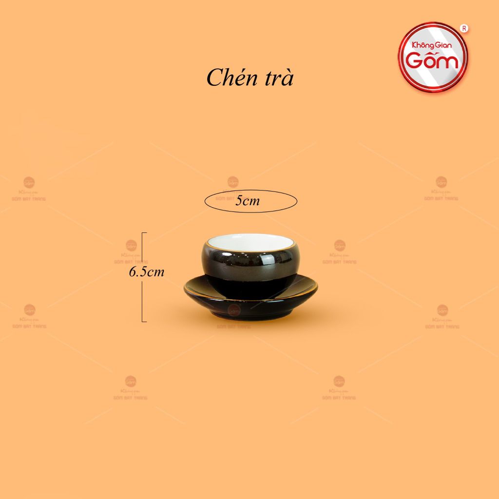 Bộ Ấm Chén Búp Sen Nâu Kẻ Vàng
