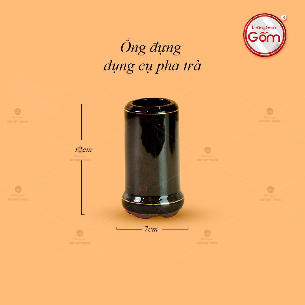 Bộ Ấm Chén Búp Sen Nâu Kẻ Vàng