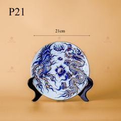 Mâm Bồng Long Phụng Trình Tường Men Lam Nổi Vẽ Vàng Kim